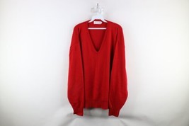 Vintage 90s Streetwear Mens XL Blank Knit V-Neck Sweater Red Acrylic USA - $59.35