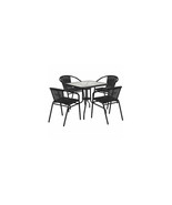 Flash Furniture 28 in. Rattan Edging Square Glass Table &amp; 4 Stack Chair ... - $476.39