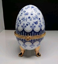 Imperial Egg Shaped Porcelain Ceramic Jewelry Trinket BOX/HINGED Gold Band Trim - £11.43 GBP