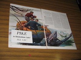 1950 Magazine Picture &quot;Pike in Chicken Bone Lake?&quot;Fishing Drawn by Mel Phillips - £7.39 GBP