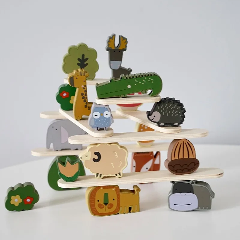 New Wooden Balance Blocks Toys for Children Animal Dinosaur Building Stacking - £17.19 GBP
