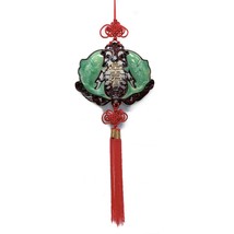 Vintage Asian Lucky Wall Hanging Feng Shui Koi Fish Resin Faux Jade Wood Tassel - $49.47