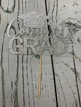 Congrats Grad Cake Topper Silver Glitter Graduate Party - $12.11