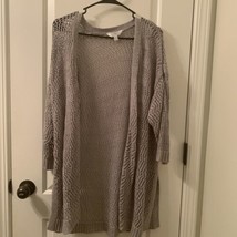 Time &amp; Tru Women&#39;s Open Front Gray Long Sleeve Cardigan Sweater Size Large  - £43.35 GBP
