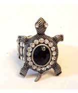 Figural Turtle Stretch Ring Fashion Jewelry Rhinestone Accented Silver Tone - £15.62 GBP
