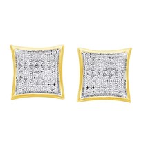 Yellow Gold Plated 0.25Ct Simulated Diamond Stud Concave Kite Pave Men Earrings - £42.80 GBP