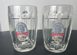 2 Heavy Glass Beer Mugs .5L Baisinger Lion 1775 Logo Unter Uns Stein Oktoberfest - £16.92 GBP