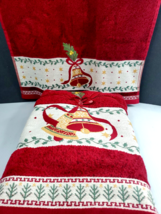 NEW Christmas Home Coll. Red Bell Design Bath &amp; Hand Towel No Tags. B46 - £15.62 GBP
