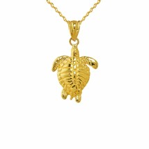 10k or 14k Solid Yellow White Rose Gold Small Turtle Charm Pendant Necklace - £95.82 GBP