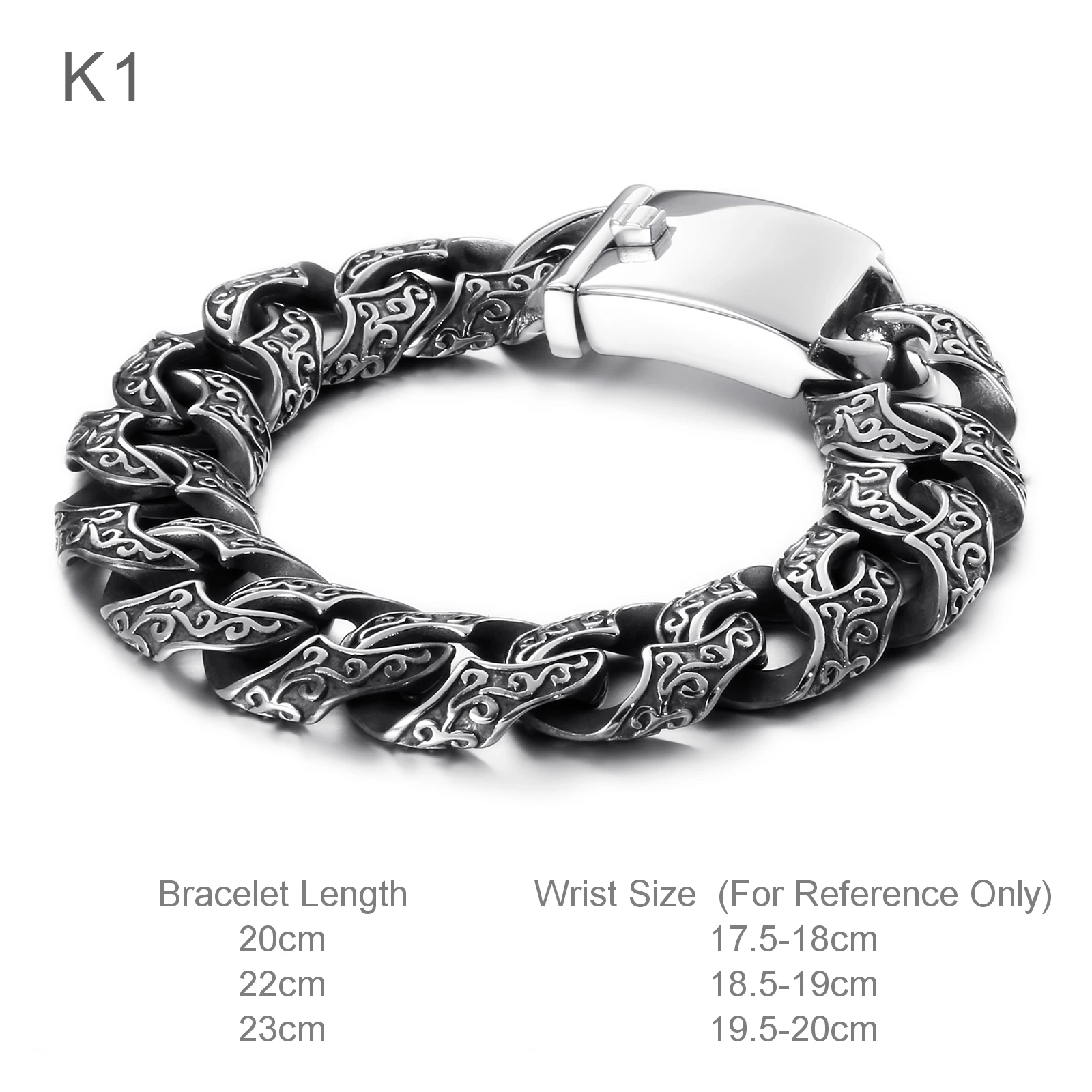 Hip Pop Mens Cuban Link Chain Bracelet Punk Stainless Steel Vintage Black Man Wr - £30.80 GBP