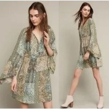 Anthropologie Floreat Green Amelie Silk Boho Dress Womens 10 - £36.58 GBP