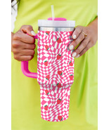 Rose Red Strawberry Checkered Print Handled Tumbler 40oz - $38.19 CAD