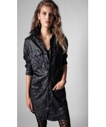 Zadig &amp; Voltaire Raska Cuir Crinkled Leather Shirtdress Black Dress $998... - $395.99