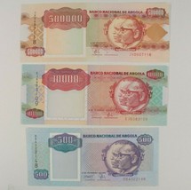1991 Angola 3-Notes Currency Set 500 10,000 &amp; 500,000 Kwanza Uncirculated - £39.43 GBP