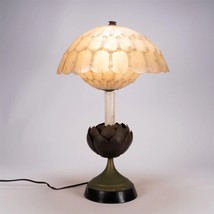 Retro Vintage Metal Lotus Flower Table Lamp Base Capiz Shell Shade - £147.30 GBP