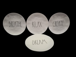 Rae Dunn Melamine Serving White Plate Breathe Relax Create Dream 8&quot; Set Of 4 - £59.13 GBP