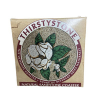 Thirsty Stone Drink Cork Bottom Coaster Set Magnolias 4 inches Round Boxed - £14.99 GBP