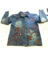 Chicos Design Embellished Denim Jacket Beaded Floral Embroidery Button F... - $33.28 CAD