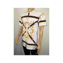 Men LAVERITA European Fashion Crew Shirt Rhine Stones Chain Floral 12085 White image 9