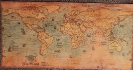Vintage ~ THE WORLD MAP ~ Matte Brown Paper ~ Poster Size ~ 39.25&quot; x 19.75&quot; - £21.10 GBP
