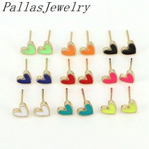 10Pairs Romantic Enamel Love Heart Stud Earrings For Women Dripping Oil Candy Co - £31.37 GBP