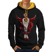 Indian Buffalo Skull Sweatshirt Hoody Feather Men Contrast Hoodie - £19.17 GBP