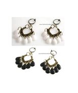 1 PAIR CLIP-ON COPPER WHITE/BLACK CHIP DANGLE EARRINGS - $5.56 CAD