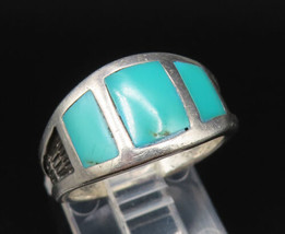 ZUNI NAVAJO 925 Silver - Vintage Inlaid Three Stone Turquoise Ring Sz 7- RG25462 - £76.52 GBP