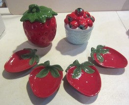 Vintage Strawberry Jam Jelly Jars small strawberry plates - £34.09 GBP