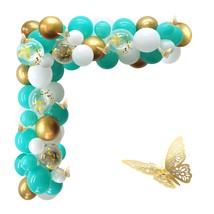 Teal Balloon Garland Kit - 122Pcs Teal Balloon Arch Kit With Gold Butterfly, Tur - £20.77 GBP