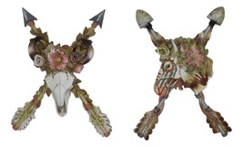 Set of 2 Western Floral Blooms Cow Skull &amp; Horse With Crossed Arrows Wall Decor - £35.96 GBP