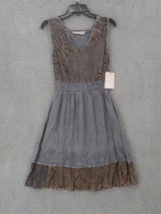 Raya Sun Women Sleeveless V-NECK Dress Sz M Animal Print Bodice Ruffle Hem Grey - £15.97 GBP