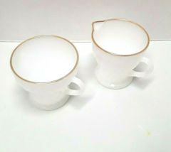 Anchor Hocking Fire King Cream Sugar Swirl Milk Glass Gold Rim  - $17.40