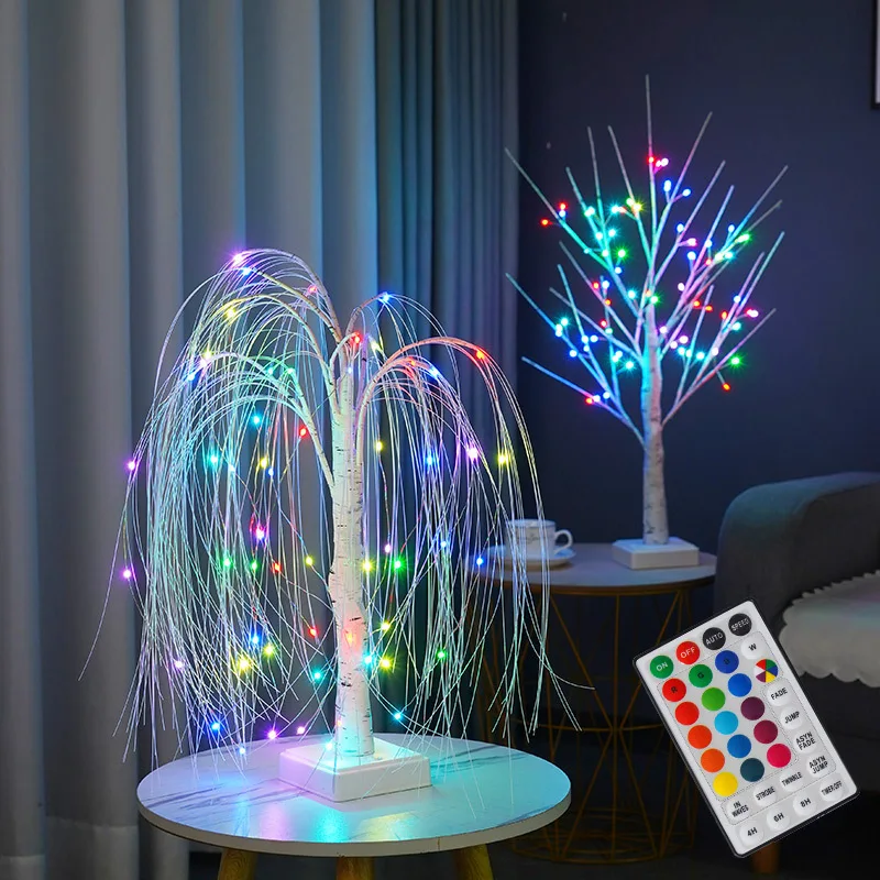 LED Night Light 16 Color Weeping Willow Tabletop Lamp Bedroom Bedside Party - $12.49+