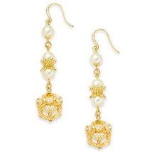 Charter Club Gold-Tone Imitation Pearl Linear Drop Earrings - £11.84 GBP