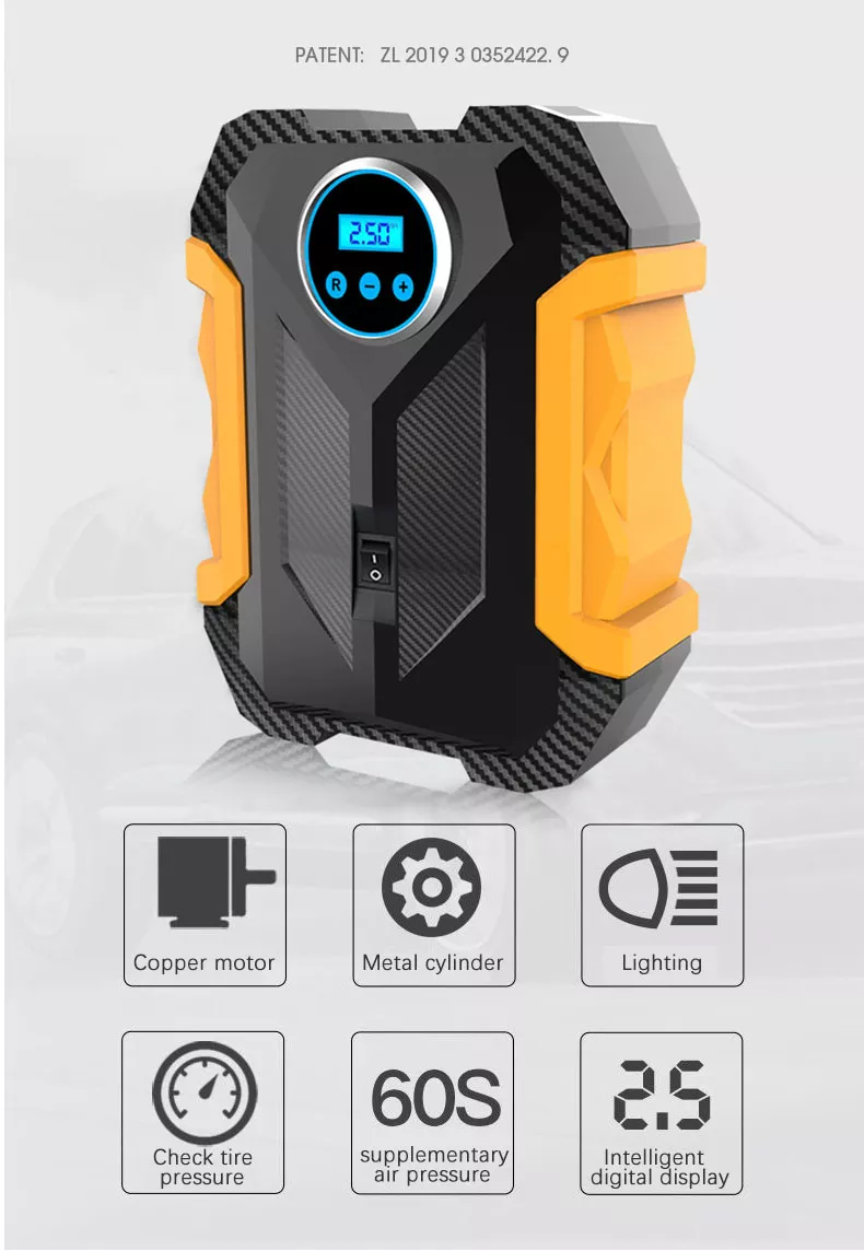 12V Portable Yellow &amp; Black Automobile Digital Air Compressor LED Tire I... - £58.21 GBP