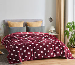 Burgundy Star New light weight Throw Flannel Blanket Queen Size - £44.83 GBP