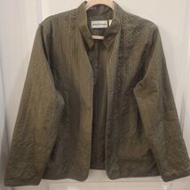ALFRED DUNNER Quilted Olive Green Open Front Jacket Women's 12 Fall Gran... - $29.69
