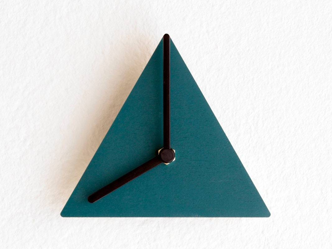 6” Teal Triangular Wall Clock, Quiet Minimalist Design, Small No-Ticking... - $20.00
