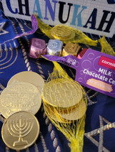 4 Bags Hanukkah Milk Chocolate Gold Coins Gelt &amp; Dreidel Set 4 Chanukah Dreidels - £6.84 GBP