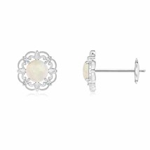 ANGARA Vintage Style Opal and Diamond Earrings in 14K White Gold (A,4mm) - £321.13 GBP