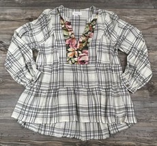 Anthropologie Darlene Blouse Plaid Hi-Low Woven Peasant Blouse Large - £19.34 GBP