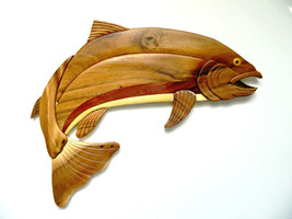Rainbow Trout Fish Fishing Intarsia Wood Wall Art Home Decor Plaque Lodg... - $58.36