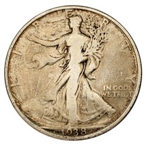 1938-D Plateado Walking Liberty Medio Dólar 50C (Fino, F Estado - £103.86 GBP