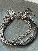 Lot of SIlvertone Open Oval Link &amp; Navy Blue Braided Bracelets – 7.5 to 7.75 inc - £10.46 GBP