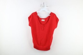 Deadstock Vintage 70s Womens Large Blank Knit Sleeveless Sweater Vest Red USA - £38.68 GBP