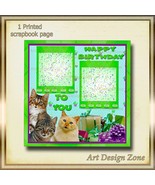 BIRTHDAY CATS - 3 CATS POSED AS SINGING HAPPY BIRTHDAY- GREEN SCRAPBOOK ... - €10,49 EUR