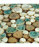 Glazed Porcelain Pebble Tiles Blue Coffee Cream Mosaic Wall Backsplash Tile - $14.95+