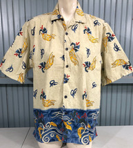 Ying Yang Mens Tribal Floral Border Print Asian Style Button Shirt Cotton Medium - £12.23 GBP