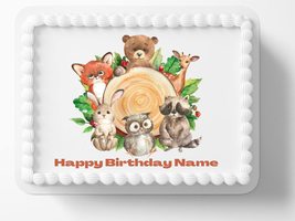 Woodland Forest Animals Baby Shower Happy Birthday Edible Cake Topper Ed... - $15.47